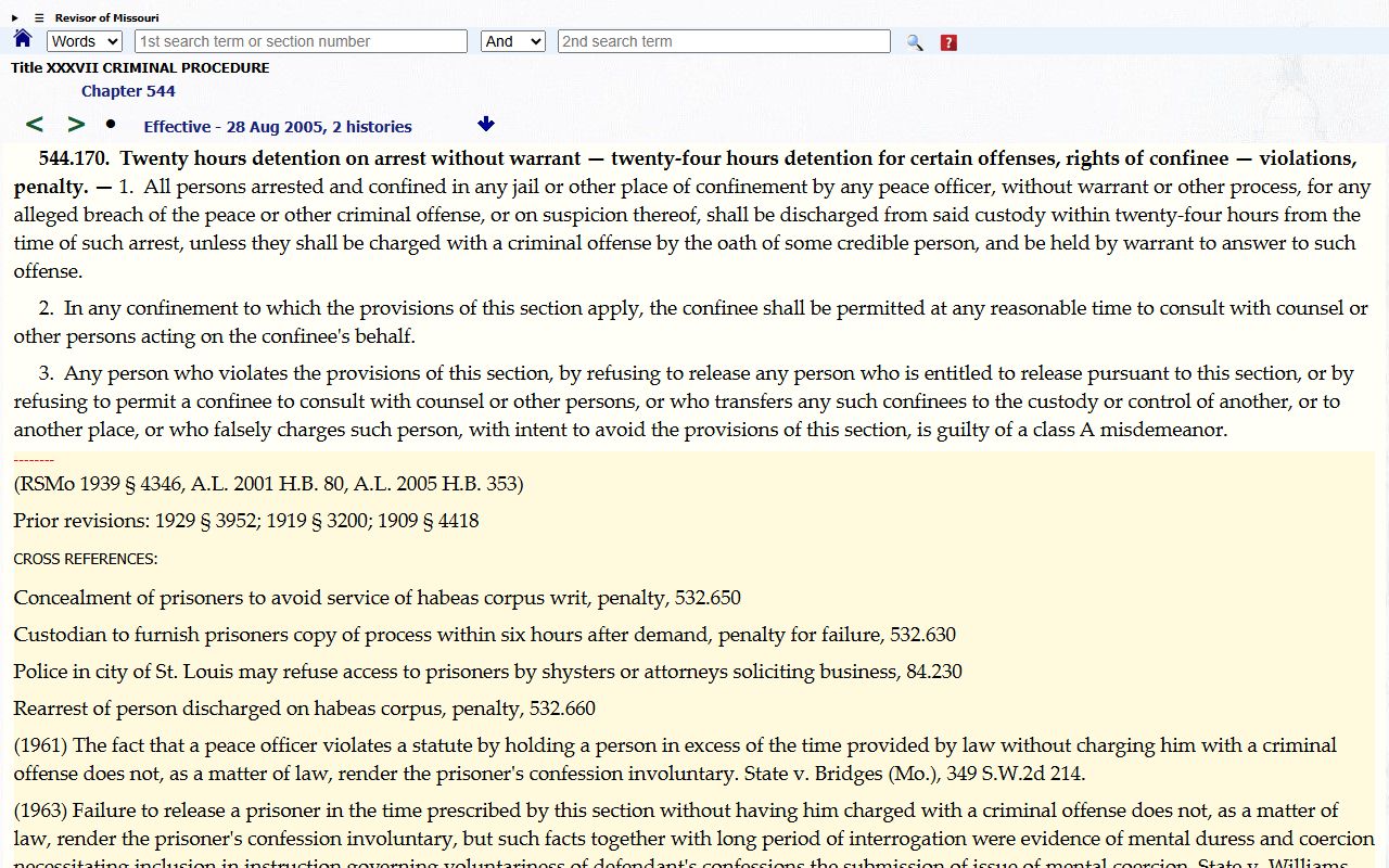 Audrain County arrest records Missouri section 544.170 source