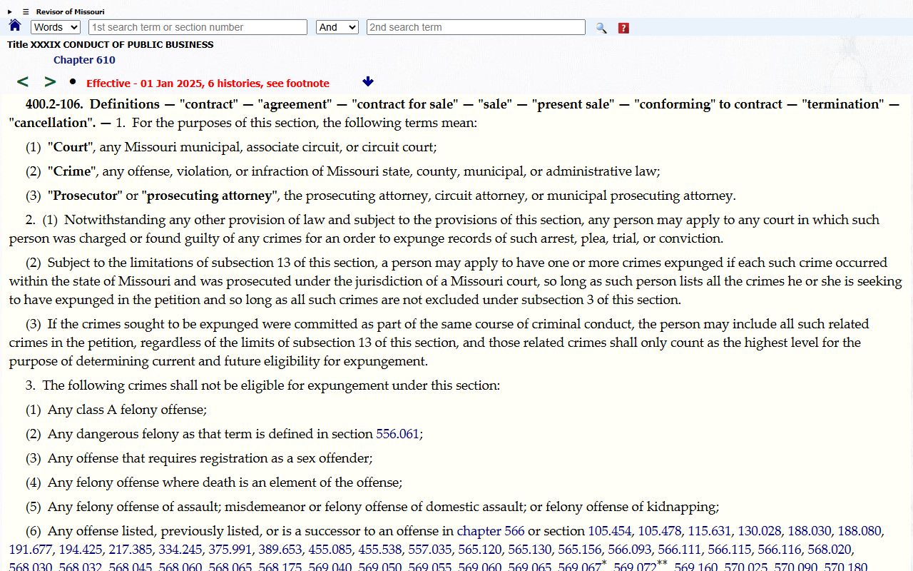 Audrain County court records Missouri expungement statute reference