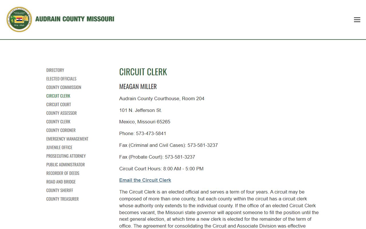 Audrain County court records Circuit Clerk page