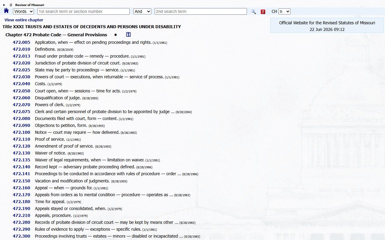 Audrain County probate records Missouri probate definitions source